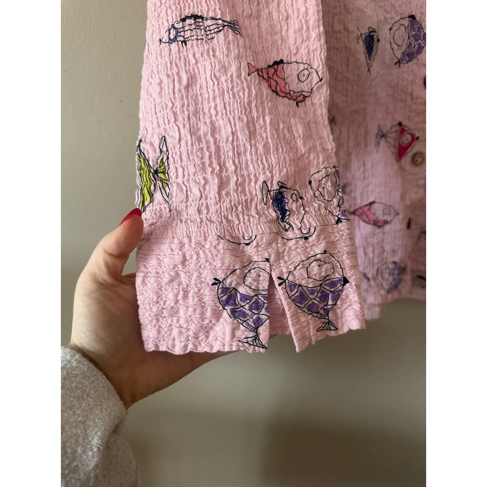 Habitat Clothing Pink Fish Print Gauze Button Up Size XL - Picture 4 of 8